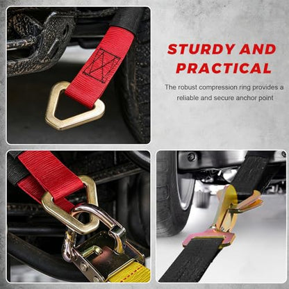 2" × 29" Premium Axle Tie Down Strap with D Rings, Heavy Duty Auto Axle Tow Strap with Protective Sleeve, 6614 Lbs Tire Wheel Tie-Down Straps for Securing Vehicle Transport (Black) - color: Black