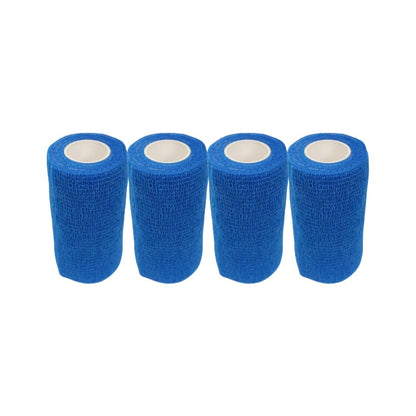 4" Cohesive Flexible Bandage Wrap – Blue - Pack of 4 | Self-Adherent Vet Tape for Animal Wound Care, Wrapping, and Support – Non-Slip, Breathable, Flexible Bandage for Livestock - color: Blue