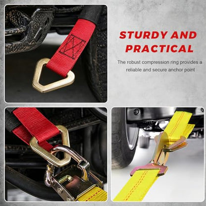 2" × 29" Premium Axle Tie Down Strap with D Rings, Heavy Duty Auto Axle Tow Strap with Protective Sleeve, 6614 Lbs Tire Wheel Tie-Down Straps for Securing Vehicle Transport (Yellow) - color: Yellow