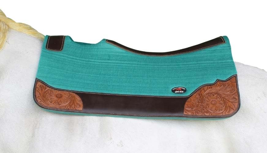 Horse 32"x30" Western Contoured Wool Felt Therapeutic Saddle Pad 39252 - color: Teal