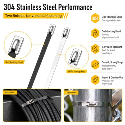 200 Pcs Metal Zip Ties Gun Kit, Heavy Duty Stainless Steel Zip Ties - size: 11.8 in