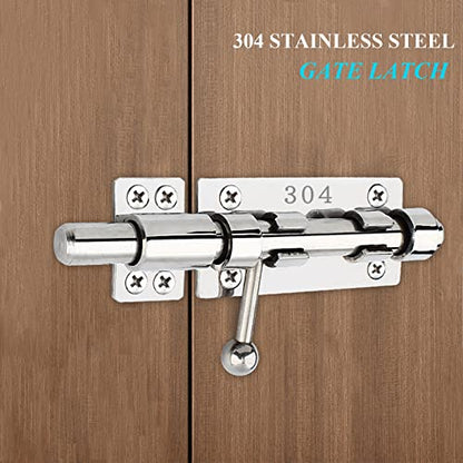 6in Slide Bolt Gate Latch 304 Stainless Steel Barrel Bolt Latch Heavy Duty Door Security Lock Thickened Door Latches Hardware with Mounting Screws for Barn Fence Shed Basement - color: 6in Silver