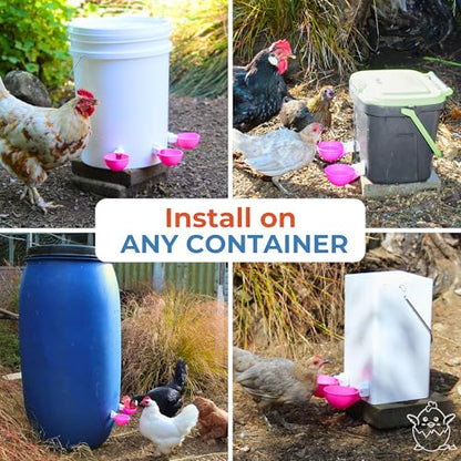 Lil'Clucker - Large Automatic Chicken Waterer Cups Suitable for Ducks, Geese, Turkeys, and Bunny Rabbit - Water Feeder Kit - Poultry Waterer (Pink, 8 Pack) - color: Pink, size: 8 Pack