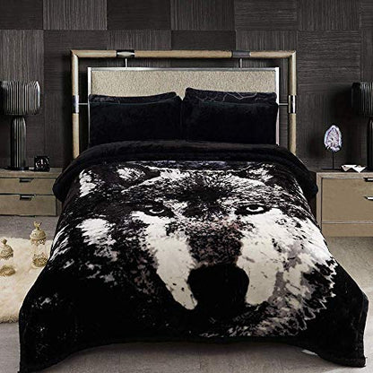 JML Plush Soft Fleece Blanket King Size, 10.5 lbs, 87" x 94", Wolves | 2 Ply, A&B Printed, Embossed, Reversible, Plush, Silky Soft, Thick, Warm for Winter - color: Animal Printed - Wolf