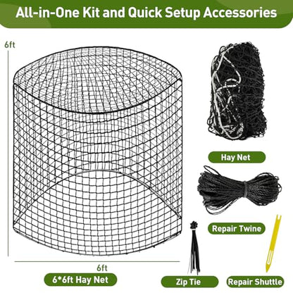 Round Bale Hay Net for Horses, Durable Knotless Nylon Slow Feeder,6x6 ft, Reduces Hay Waste, Ideal for Outdoor Use, Promotes Healthy Digestion (6 * 6FT) - size: 6*6FT