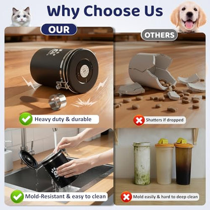 ENONCI Airtight Dog Treat Canister, 304 Stainless Steel Food Storage Jar with Date Dial Black-1.8L - color: Black, size: 1.8l