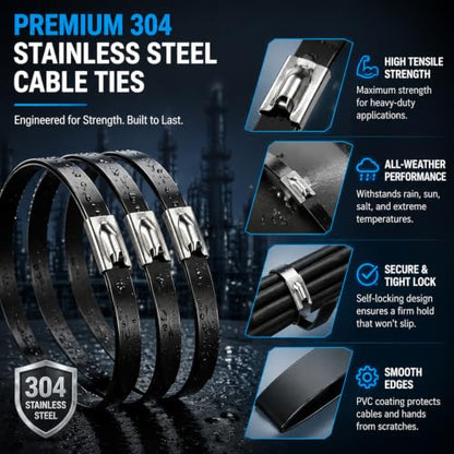 300PCS Cable Ties Kit, 11.8 Inch Heavy Duty Black Metal Zip Ties - color: Black, size: 300PCS 1.81x11.8 Inch