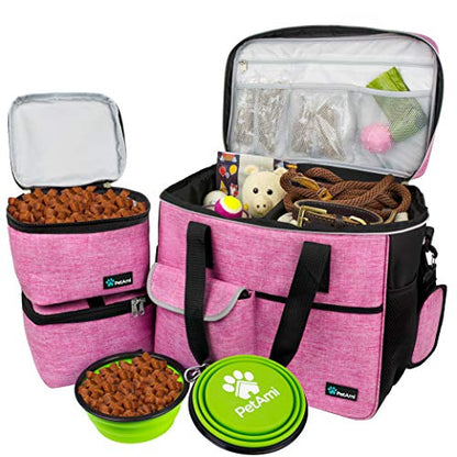 PetAmi Dog Travel Bag Organizer, Pet Supplies Tote Diaper Bag, Pink Large - color: Pink, size: Large - 15.5"L x 9.5"W x 14.0"H