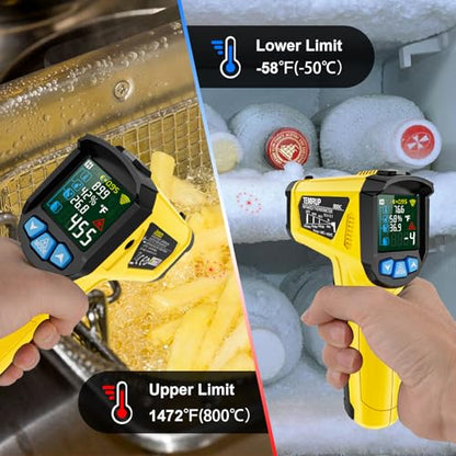 Infrared Thermometer Temperature Gun, -58°F to 1472°F, Digital Laser Thermometer Gun with Probe for Cooking, Pizza Oven, Grill & Engine, IR Thermometer Temp Gun with Adjustable Emissivity & Humidity - color: Yellow -58°F - 1472°F(-50-800℃)