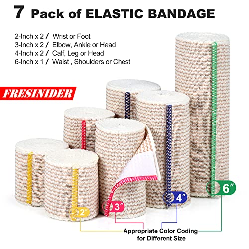 FRESINIDER Premium Elastic Bandage Wrap 7 Pack Mix 2,3,4,6 Inch Hook & Loop - color: 7 Pack Mix (2, 3, 4, 6 Inches)