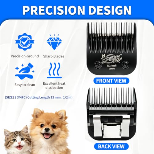 Size 3-3/4FC Detachable Pet Grooming Clipper Blade with Steel Cutter, 1/2 Inch (13 mm) Cut Length, Black, Compatible with Andis, Oster A5, Wahl KM10, 1 Pack - color: Black, size: 3-3/4FC 13mm