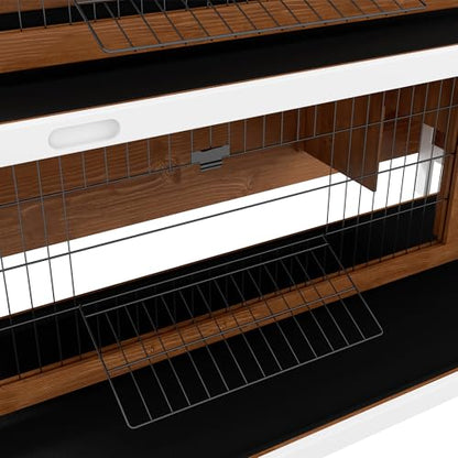PawHut 54" 2-Story Large Rabbit Hutch Bunny Cage, Lockable Doors Brown - color: Coffee Brown