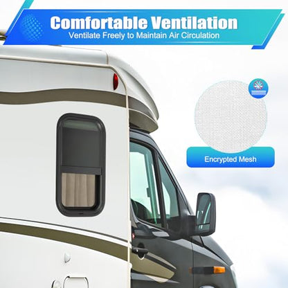 Vertical RV Window, 23.3*13.4*1.7in, Tinted Sliding RV Window, RV Window Replacement, Teardrop Style, with Net Screen and Trim Ring, Fit for Thickness Wall 0.12-0.24in and 2.13in