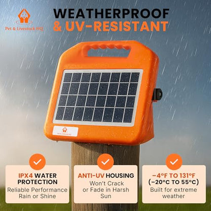 30 Miles Solar Electric Fence Charger - Solar Powered Electric Fence Kit 0.65 Joule - Fence Energizer for Livestock, Horses, Cattle, Sheep