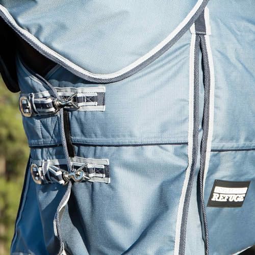 Jeffers Poplar Head Refuge 1200 Denier Turnout Blanket, Hamilton Blue, 87" – Waterproof & Breathable Horse Blanket, 240g Insulation, Adjustable Fit for Comfort & Safe Use, Durable Design - size: 87 in