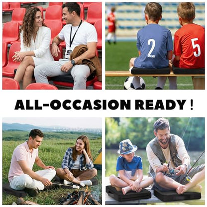 Stadium Seat Cushions - Portable Bleacher Cushions, 2.56" Extra Thick, Waterproof Oxford Fabric, Lightweight Stadium Seat Pads for Sports Events, Office, Camping, Outdoor Bench - 2-Pack (Black)