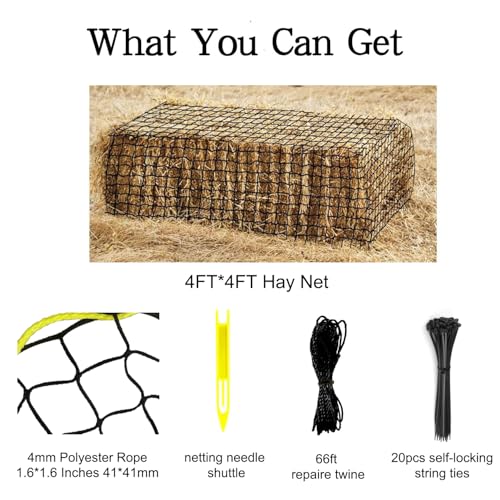 Large Round Bale Hay Net, Knotless Hay Nets for Horses Slow Feed, Heavy Duty Whole Bale Haynet for Round Bale 4x4 or Square Bale 3x3x4-4x4x4