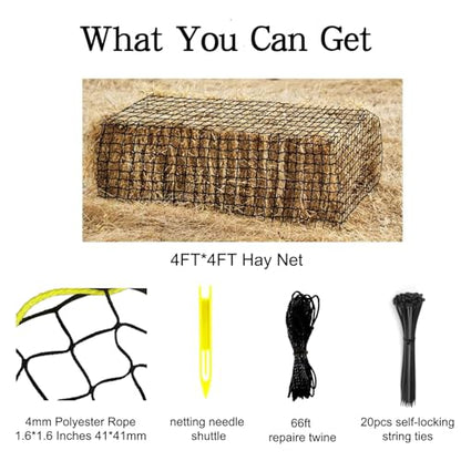 Large Round Bale Hay Net, Knotless Hay Nets for Horses Slow Feed, Heavy Duty Whole Bale Haynet for Round Bale 4x4 or Square Bale 3x3x4-4x4x4