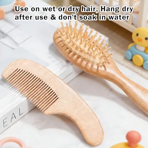 Baby Hair Brush Set for Newborns, Wooden Baby Brush & Comb - Toddler Cradle Cap Brush, Ultra Soft Goat Hair Bristles, Baby Grooming Kit for Baby Showers & Registries Gift Set
