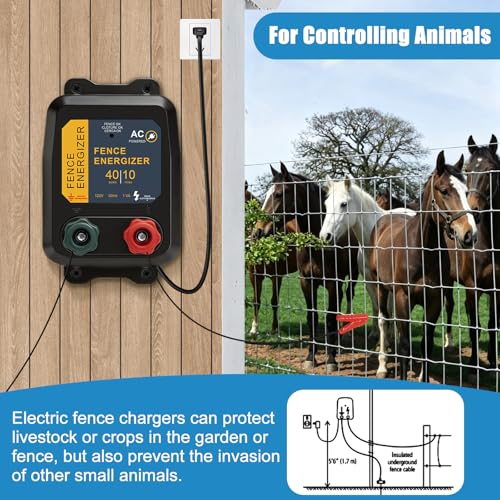 10 Mile Electric Fence Charger, Powerful 110V AC Plug-in 0.16J Output Electric Fence, Portable Solar Fence E-nergizer for Livestock & Garden Protection, for Raccoons, Badgers, Foxes, Rabbits