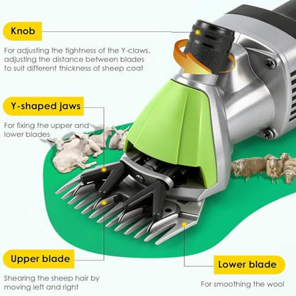 CGOLDENWALL 850W Sheep Shears Electric Sheep Clipper for Grooming Professional Heavy Duty Shearing Clipper with 6 Speed & Blade Tightness Adjustment- 110V (13 Straight Teeth Blade)