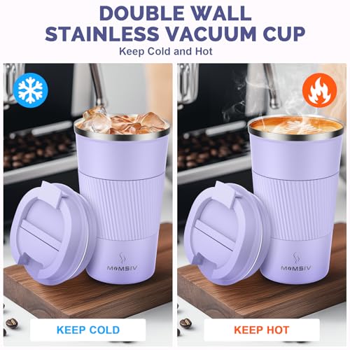 MOMSIV 17oz Travel Coffee Mug, Insulated Coffee Cup with Leakproof Lid - color: B-Purple Taro-17oz