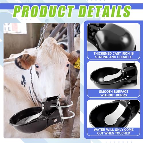 2 Pcs 2.5 L/ 0.66 Gal Automatic Livestock Waterer, Heavy Cast Iron Push-Paddle Water Trough, Black Stainless Steel Livestock Water Bowl for Horse Cattle Goat Pig 11.8 x 9.06 x 3.94 Inch