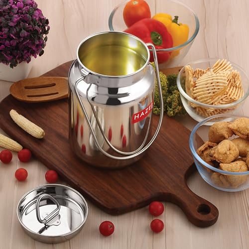 HAZEL Milk Can with Airtight Lid and Handle | Stainless Steel Grease Oil Pot | Milk Kitchen Storage Container - size: 169 Fl.Oz
