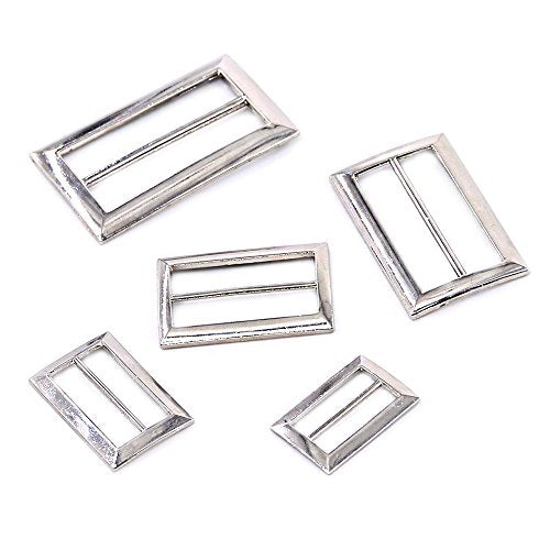 Swpeet 25 Pcs Assoreted Metal Tri-Glide Slides Buckles Kit, Tri-Glide Slides Square Ring Slide Adjusters Buckles Webbing Belts Buckle for Belt Bags DIY Accessories - 25mm / 30mm / 35mm / 40mm/ 45mm