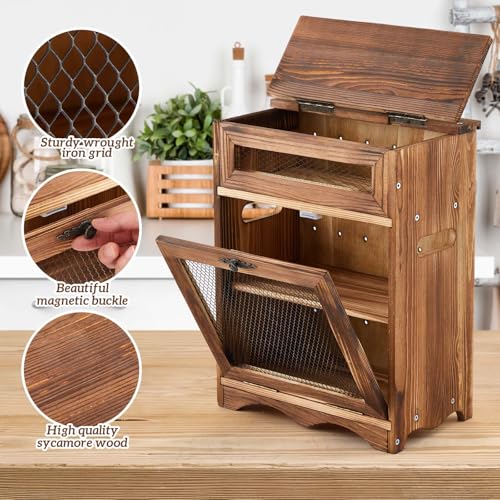 Colingmill Wooden Potato Bin, Ventilated Kitchen Counter Storage Bin