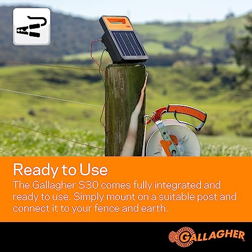 Gallagher S30 Solar Electric Fence Charger with 1,640 Ft Poly Wire | Complete Electric Fencing Kit for Livestock, Small Pastures, and Predator Control | Solar Powered Energizer with Bonus Polywire Rol