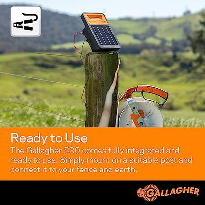 Gallagher S30 Solar Electric Fence Charger with 1640ft Highly Conductive Braided Turbo Wire | Effectively Contain Livestock, Protect Property, and Deter Wildlife