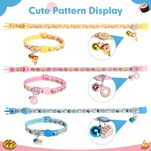 BINGPET Cat Collar Breakaway with Bell, Cute Kitten Collar Accessories - color: Food-3pcs