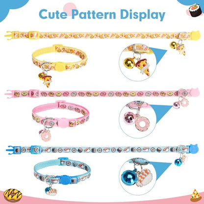 BINGPET Cat Collar Breakaway with Bell, Cute Kitten Collar Accessories - color: Food-3pcs