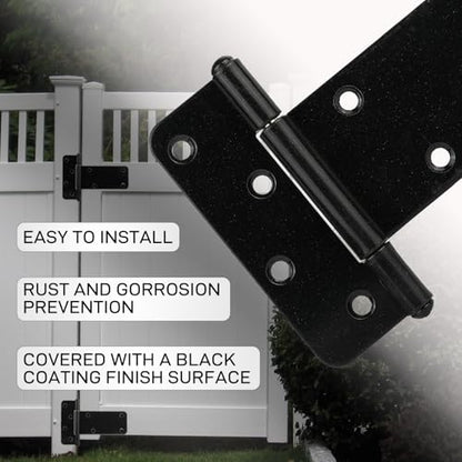 2 Pack 8” Heavy Duty Gate Hinges,300 Lbs Capacity Black Door Hinges | T Gate Hinges, Wrought Hardware for Wooden Fences, Barn Door, Screws Included (8 inches - 2 Pack) -Patent Pending - size: 8 inches - 2 Pack