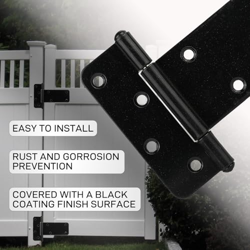 6 Pack 8” Heavy Duty Gate Hinges,300 Lbs Capacity Black Door Hinges | T Gate Hinges, Wrought Hardware for Wooden Fences, Barn Door, Screws Included (8 inches - 6 Pack) -Patent Pending - size: 8 inches - 6 Pack
