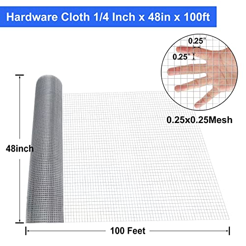 Land guard 23 Gauge Hardware Cloth, 1/4 inch 48inch×100ft Chicken Wire Fence, Galvanized Welded Cage Wire Mesh Roll Supports Poultry Netting Cage Fence…… - color: Galvanized, size: 1/4inch 48inch×100ft