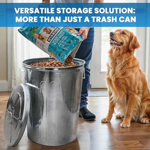 Plexon 20 Gallon Metal Trash Can with Lid Outdoor Large Trash Bin Galvanized Steel Garbage Can for Farm Garage Patio Ash Bucket Bird Seed Storage Can Heavy Duty Round Container, 2 Pack