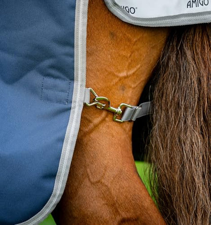 Horseware® Amigo® Bravo 12 Plus Turnout 250g - Navy/Titanium Grey & Silver, 66 inches - color: Navy/Titanium Grey & Silver, size: 66 inches