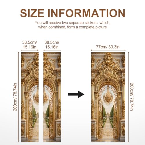 Gold Garden Arch Door Mural, Luxury Palace Entry Door Cover - color: Colorful2873