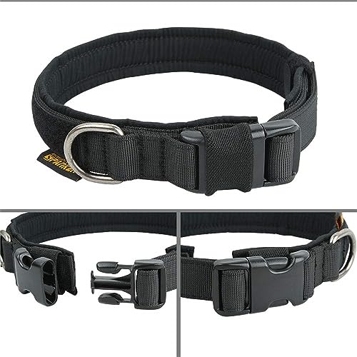 EXCELLENT ELITE SPANKER Tactical Nylon Padded Medium Dog Collar Adjustable - color: Black, size: M-(15.4"-19.3")