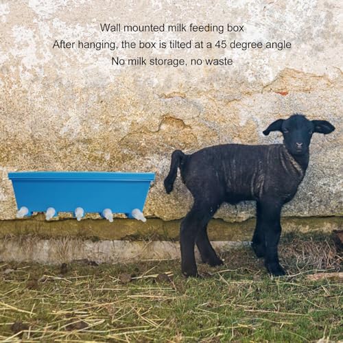Sorandy Silicone Lamb Drink Feeder, Farm Livestock Breeding Feeder, Vertical Type Calf Feeding Bottle with 5 Nipples Wall Mounted 8L Livestock Milk Feeding Bucket for Nursing Animal Lamb