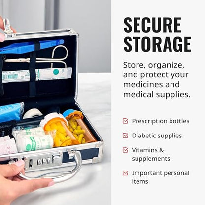 Vaultz Locking Medicine Case, Combination Lock Box, 3-Pack, Briefcase Style | Reinforced steel corners and chrome handle, organized interior with mesh pocket and elastic securing straps - size: 3 Pack