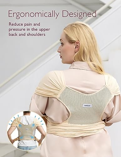 Momcozy Baby Wrap Carrier, Easy-On 2-Piece Design, Air Mesh Cooling - color: Air Mesh-Beige
