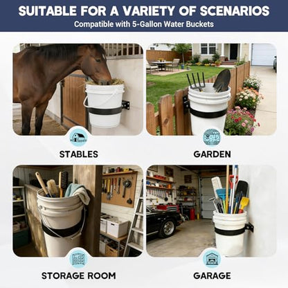 5 Gallon Bucket Holder, Feed Bucket Bracket, Wall-Mounted Installation | 5 Gallon Bucket Mount, Suitable for Stables, Fences, Garages, Black, 1 PCS