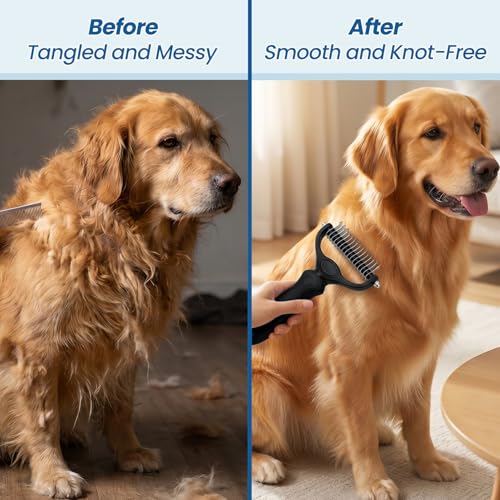 Double‑Sided Undercoat Rake, Deshedding Dematting Tools for Dogs and Cats - color: Black