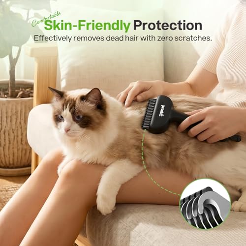 Self-Cleaning Deshedding Dog Cat Brush, Thick Double Coat Undercoat Rake - color: Black