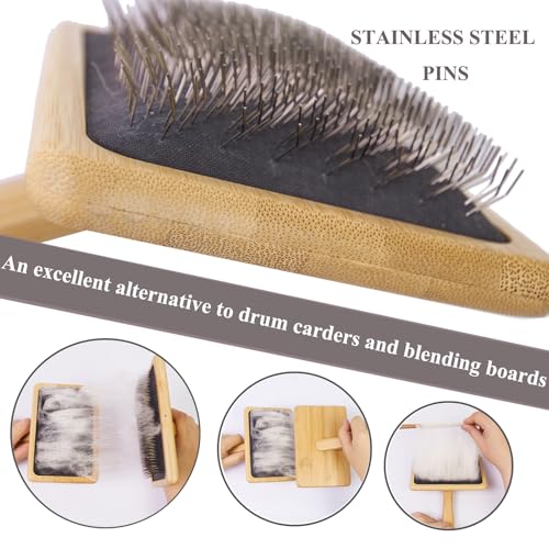 6Pcs Larger Wool Carder with Turkish Spindle Kit, Needle Felting Tools Drop Spindle Kits with Wool Weaving Spinning Wheels for Beginners Gifts