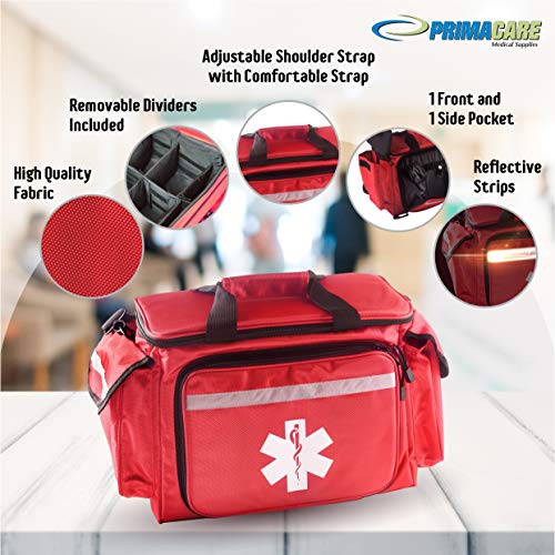 Primacare KB-1088 EMT First Responder Trauma Bag, Empty Deluxe EMS Shoulder Bag, Professional First Aid Kit Bag with 4 Compartments for Emergency Medical Supplies