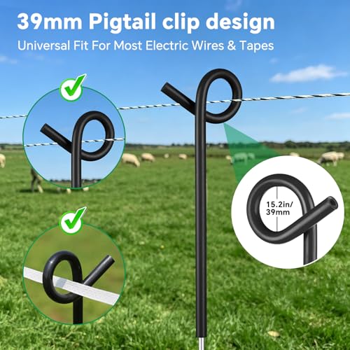 41" Systems Pig Tail Step-in Electric Fence Post for Livestock,30Pcs Black - color: Black